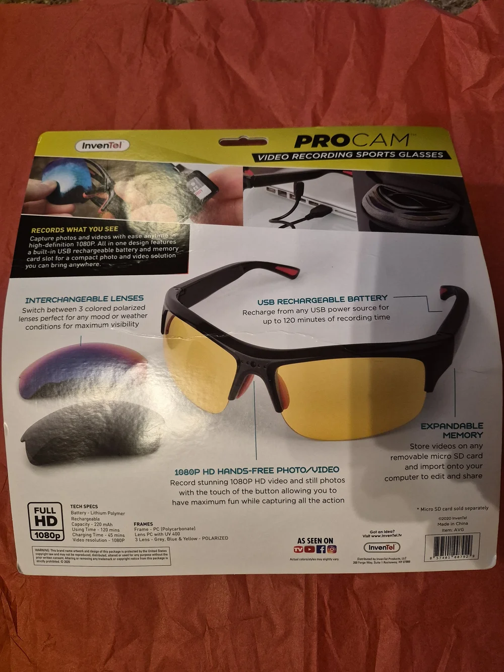 Inventel HD Video Recording Sunglasses with Interchangeable Lenses - Black